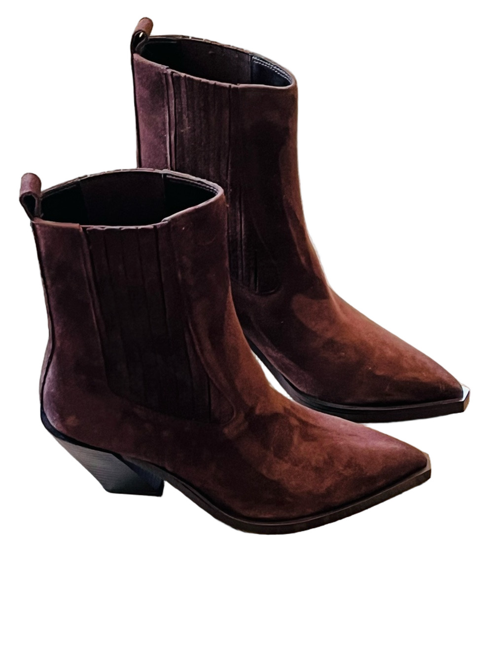 Sam Edelman Manday Chocolate Brown Suede Pointed Booties Size 8.5 Western Cowboy - Picture 2 of 8